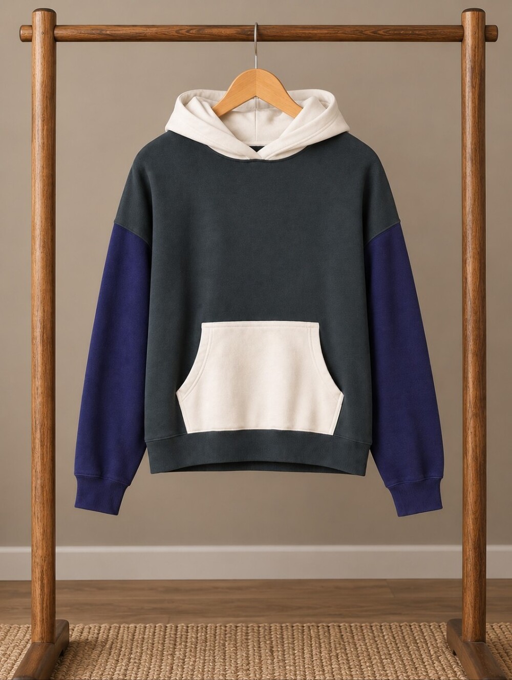 Fabletics XL Colorblock Fleece Hoodie Green Purple Cream
